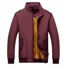 Solid Color Collage Long Sleeve Stand Collar Men Jacket (Color:Red Size:L)