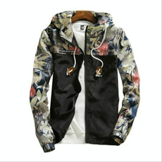 Floral Bomber Jacket Men Hip Hop Slim Fit Flowers Pilot Bomber Jacket Coat Men's Hooded Jackets, Size: XXL(Black)