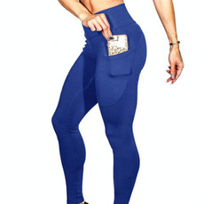 Yoga Pants With Pockets Women Sport Leggings Jogging Workout Running Leggings Stretch High Elastic Gym Tights Women Legging S, Size:S (Blue)