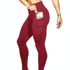 Yoga Pants With Pockets Women Sport Leggings Jogging Workout Running Leggings Stretch High Elastic Gym Tights Women Legging S, Size:S (Red)