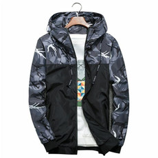 Men Bomber Jacket Thin Slim Long Sleeve Camouflage Military Jackets Hooded, Size: M(Gray)