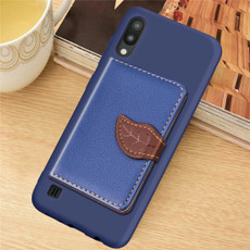 Leaf Buckle Litchi Texture Card Holder PU + TPU Case for Galaxy M10, with Card Slot & Wallet & Holder & Photo Frame(Blue)