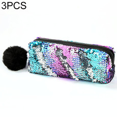 3 PCS Reversible Sequin Pencil Case for Girls School Supplies Super Big Stationery Gift Magic Makeup Bag(Magic Blue+Silver)
