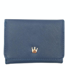 Short Mini Women Wallets Crown Decorated Fold PU Leather Coin Purse Card Holder(Blue)