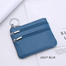 Genuine Leather Women Small Wallet Change Purses Zipper Card Holder Wallets(Light Blue)