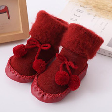 Winter Baby Warmer Floor Shoes Anti-Slip Baby Step Shoes, Size:14cm(Red)