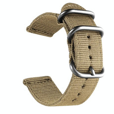Washable Nylon Canvas Watchband, Band Width:22mm(Khaki with Silver Ring Buckle)