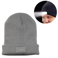 Unisex Warm Winter Polyacrylonitrile Knit Hat Adult Head Cap with 5 LED Light (Grey)