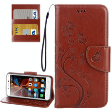 For Lenovo Vibe K5 Butterflies Love Flowers Embossing Horizontal Flip Leather Case with Holder & Card Slots & Wallet & Lanyard(Brown)