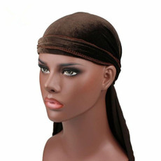 Velvet Turban Cap Long-tailed Pirate Hat Chemotherapy Cap (Coffee)