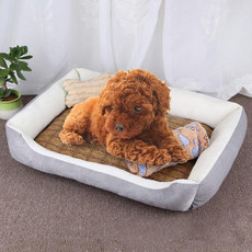 Dog Bone Pattern Big Soft Warm Kennel Pet Dog Cat Mat Blanket, with Rattan Mat & Blanket Size: XS, 504015cm (Grey White)