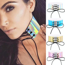 2 PCS European and American Simple Sexy Bound Collar Fashion Laser Skin Glowing Necklace, Random Color Delivery