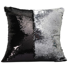DIY Two Tone Glitter Sequins Throw Pillow Case Reversible Sequin Magical Color Changing Pillow Cover, Size: 40*40cm(Black+Silver)