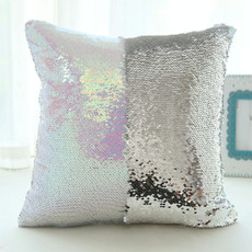 DIY Two Tone Glitter Sequins Throw Pillow Case Reversible Sequin Magical Color Changing Pillow Cover, Size: 40*40cm(Silver)