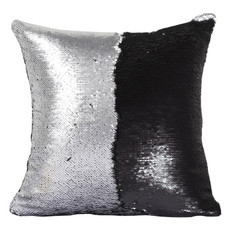 DIY Two Tone Glitter Sequins Throw Pillow Case Reversible Sequin Magical Color Changing Pillow Cover, Size: 40*40cm(Silver+Black)