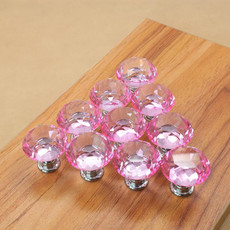 10 PCS 30mm K9 Clear Crystal Glass Chromium-plated One-hole Drawer Handle(Pink)