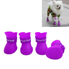 Lovely Pet Dog Shoes Puppy Candy Color Rubber Boots Waterproof Rain Shoes, S, Size:  4.3 x 3.3cm(Purple)