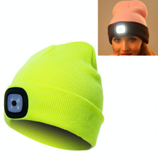 Unisex Warm Winter Polyacrylonitrile Knit Hat Adult Head Cap with 4 LED Lights(Yellow)