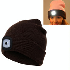 Unisex Warm Winter Polyacrylonitrile Knit Hat Adult Head Cap with 4 LED Lights(Coffee)