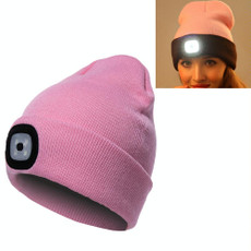 Unisex Warm Winter Polyacrylonitrile Knit Hat Adult Head Cap with 4 LED Lights(Pink)