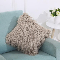 Velvet Long Plush Pillow Cover Popular Square Furry Cover Home Bed Room Decoration Pillowcase, Size: 45 x 45cm(Khaki)