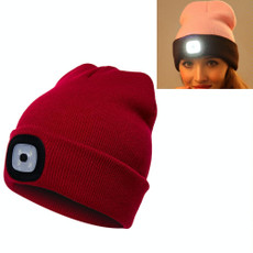Unisex Warm Winter Polyacrylonitrile Knit Hat Adult Head Cap with 4 LED Lights(Red)