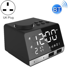 K11 Bluetooth Alarm Clock Speaker Creative Digital Music Clock Display Radio with Dual USB Interface, Support U Disk / TF Card / FM / AUX, UK Plug(Black)