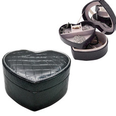 Two-layer Heart Shape Small Jewelry Box Synthetic Leather Rings and Earrings Mirrored Travel Storage Case(Black) Two-layer Heart Shape Small Jewelry Box Synthetic Leather Rings and Earrings Mirrored Travel Storage Case(Black)