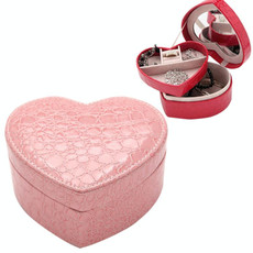 Two-layer Heart Shape Small Jewelry Box Synthetic Leather Rings and Earrings Mirrored Travel Storage Case(Pink) Two-layer Heart Shape Small Jewelry Box Synthetic Leather Rings and Earrings Mirrored Travel Storage Case(Pink)