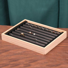 Solid Wooden Velvet Jewelry Display Tray Ring Earring Bracelet Storage And Organization Box, Specification: Medium Black Leather Solid Wooden Velvet Jewelry Display Tray Ring Earring Bracelet Storage And Organization Box, Specification: Medium Black Leather