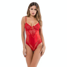 Women Sexy Eyelash Lace Sling Nightgown Suspender Skirt, Size: XL(Red)