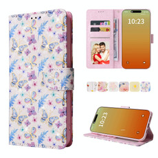 For iPhone 15 Pro Max Bronzing Painting RFID Leather Case(Pansies)