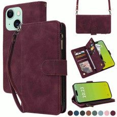 For iPhone 15 Plus Crossbody Multi-card Slot Wallet Zipper Leather Phone Case(Wine Red)