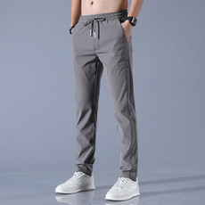 Mens Summer Thin Elastic Waist Pants, Size: XXL(Dark Gary)