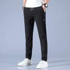 Mens Summer Thin Elastic Waist Pants, Size: XL(Black)