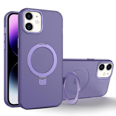 For iPhone 11 MagSafe Metal Holder Frosted Translucent Phone Case(Dark Purple)