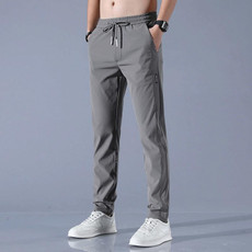 Mens Summer Thin Elastic Waist Pants, Size: M(Dark Gary)