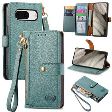 For Google Pixel 8 Love Zipper Lanyard Leather Phone Case(Green)