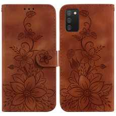 For Samsung Galaxy A03s EU 166.5mm Lily Embossed Leather Phone Case(Brown)