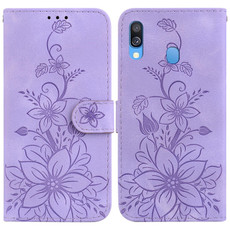 For Samsung Galaxy A40 Lily Embossed Leather Phone Case(Purple) For Samsung Galaxy A40 Lily Embossed Leather Phone Case(Purple)