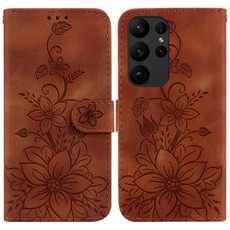 For Samsung Galaxy S23 Ultra 5G Lily Embossed Leather Phone Case(Brown) For Samsung Galaxy S23 Ultra 5G Lily Embossed Leather Phone Case(Brown)