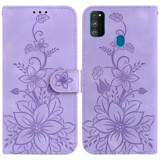 For Samsung Galaxy M30s / M21 Lily Embossed Leather Phone Case(Purple)
