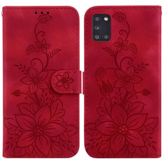 For Samsung Galaxy A31 Lily Embossed Leather Phone Case(Red)