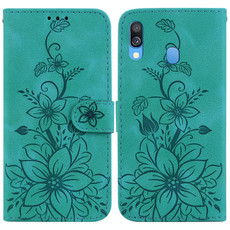 For Samsung Galaxy A40 Lily Embossed Leather Phone Case(Green)
