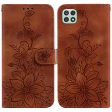 For Samsung Galaxy A22 5G Lily Embossed Leather Phone Case(Brown) For Samsung Galaxy A22 5G Lily Embossed Leather Phone Case(Brown)