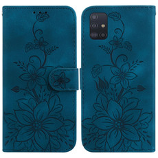 For Samsung Galaxy A71 5G Lily Embossed Leather Phone Case(Dark Blue)