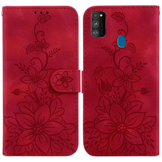 For Samsung Galaxy M30s / M21 Lily Embossed Leather Phone Case(Red)