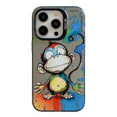 For iPhone 15 Pro Max Animal Pattern Oil Painting Series PC + TPU Phone Case(Happy Monkey)