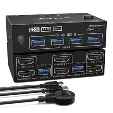 KC-KVM202AS 4K 60HZ USB3.0 HDMI Dual Display KVM Switcher Support EDID Analog Lock Screen