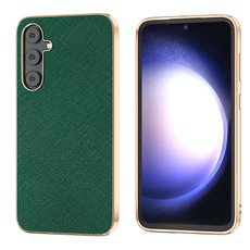 For Samsung Galaxy S23 FE 5G Nano Electroplating Cross Texture Genuine Leather Phone Case(Green)